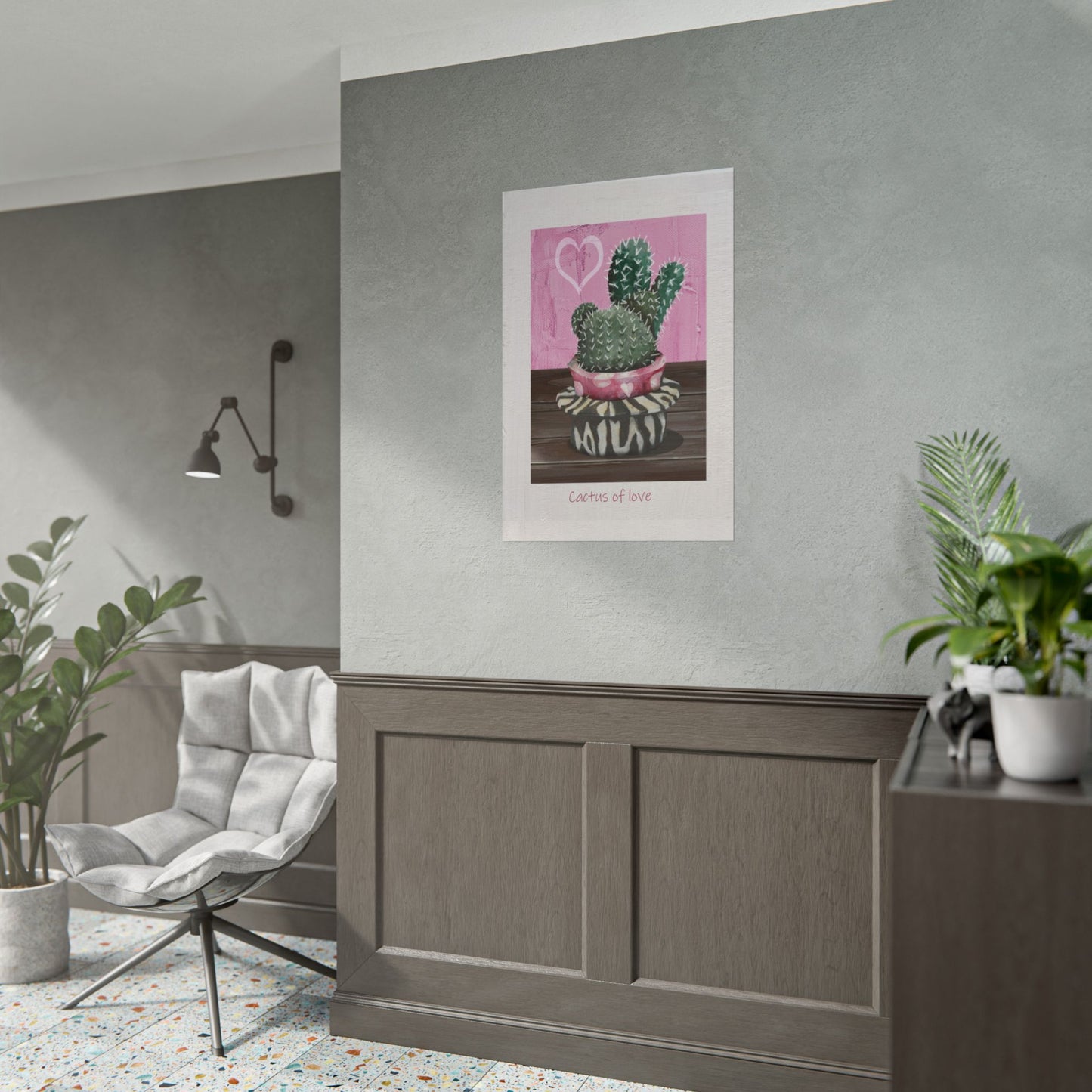 Vertical Poster - Cacti in Pink Vessel Oil Painting