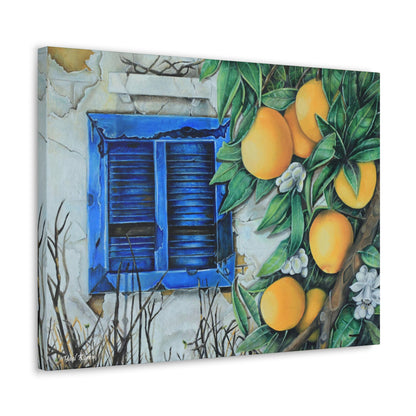 Rustic Blue Window and Oranges Oil Painting Print