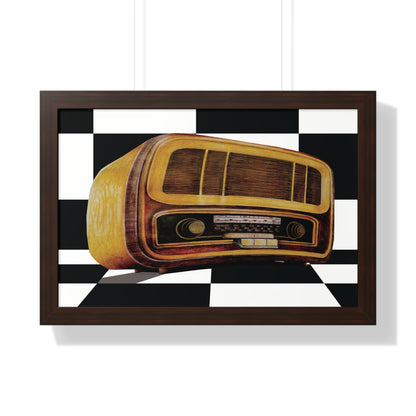 Retro style framed poster featuring an antique radio painting, perfect for any retro enthusiast suitable for a restaurant. Suitable as a gift for grandparents.