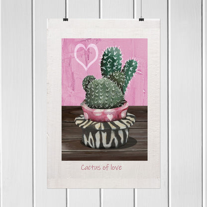 Transform your space with this stunning vertical poster featuring a realistic oil painting and graphic design of cacti in a pink vessel adorned with white dots and a heart. Perfect for plant lovers and those who appreciate unique and artistic home decor, this vibrant artwork adds a pop of color and a touch of nature-inspired beauty to any room. Ideal for zebra texture lovers, this poster is a delightful blend of modern design and natural elements, making it a perfect addition to your wall art collection.