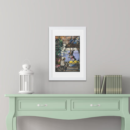 Whimsical Gnome Art Print Framed – Cozy Vintage Charm for Any Space