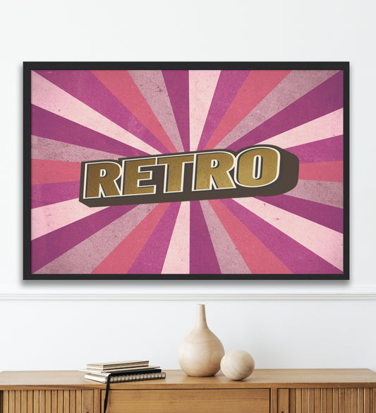 Retro themed poster with the word 'retro' in gold in the center, suitable for a retro style home.