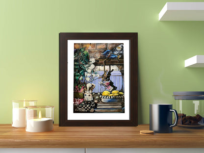 Whimsical Gnome Art Print Framed – Cozy Vintage Charm for Any Space