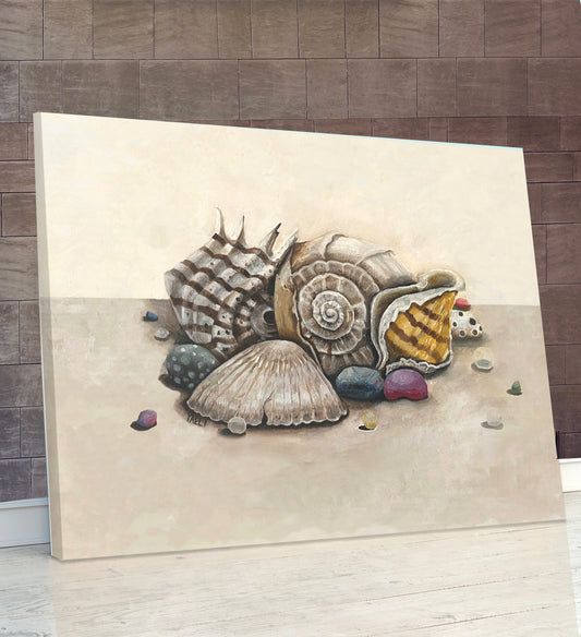 Canvas Gallery Wraps - Seashell Oil Painting Print for Beach House Decor