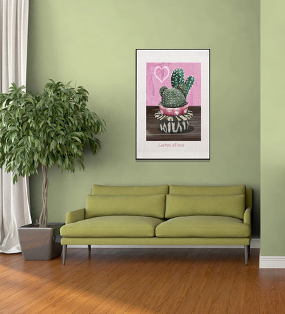 Vertical Poster - Cacti in Pink Vessel Oil Painting