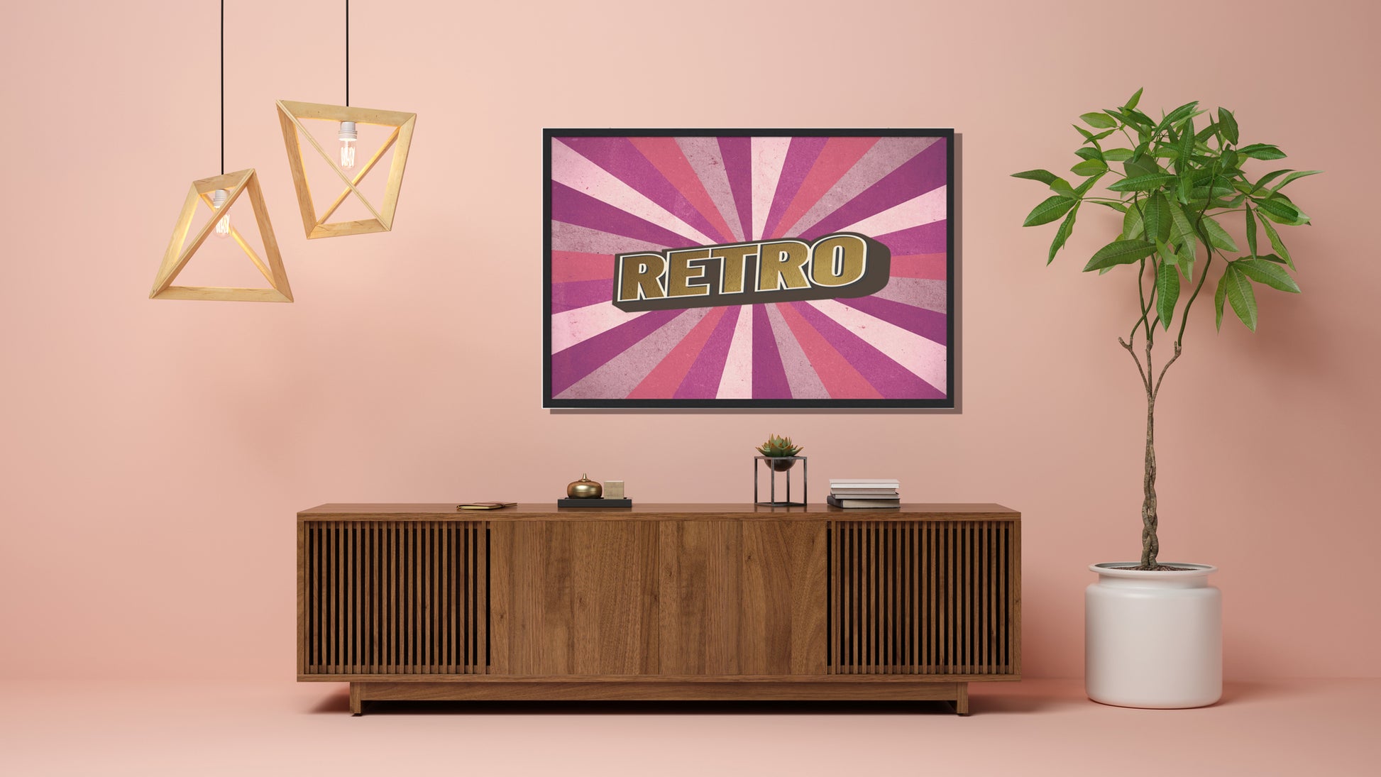 Elevate your space with our stunning poster featuring the word 'retro' in elegant gold at its center. Surrounded by captivating lines in vibrant purple and pink tones, this artwork is perfect for all retro collectors. Whether you're sprucing up your living room, office, or creative studio, this piece adds soul and personality to any environment. Embrace nostalgia and style with this eye-catching décor that celebrates retro aesthetics. Make it a conversation starter in your home today!