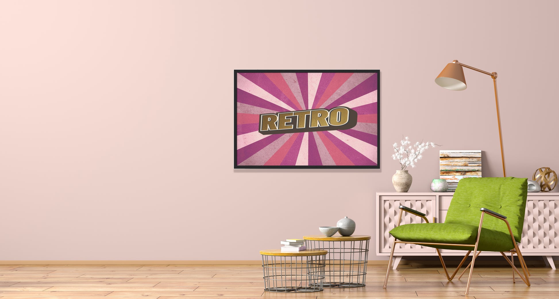 Transform your space with this stunning poster featuring the word 'retro' in gleaming gold at its center, elegantly surrounded by vibrant lines in dreamy purple and pink tones. Perfect for sweet and pink lovers, this artwork adds a nostalgic flair while infusing your home with warmth and charm. Ideal for bedrooms, nurseries, or cafes, this poster makes a delightful statement piece. Bring a touch of whimsy to your decor and celebrate your love for retro aesthetics today!