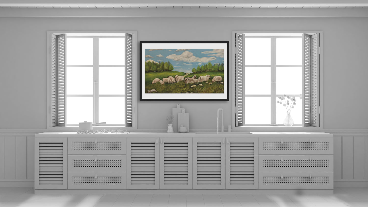 Peaceful Sheep in Field Oil Painting