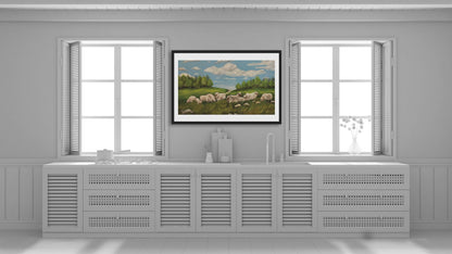 Peaceful Sheep in Field Oil Painting