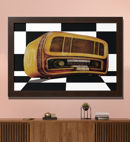 A retro style poster featuring an antique radio painting, perfect for any retro enthusiast looking to add soul and beauty to their space. Suitable for retro and vintage lovers, suitable for a hipster style living room