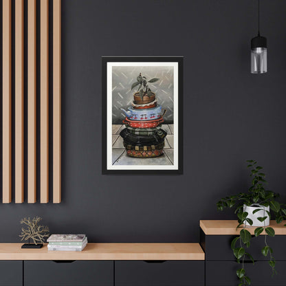 Enhance your home decor with this realistic oil painting featuring a charming pile of dishes stacked high, topped with a delightful small seedling in a pot. This eye-catching artwork adds vintage charm and a splash of color to any room, transforming even the darkest walls into vibrant focal points. Perfect for kitchens, dining areas, or garden spaces, this unique piece beautifully combines everyday elements with nature. Bring warmth and beauty into your space with this exquisite poster 