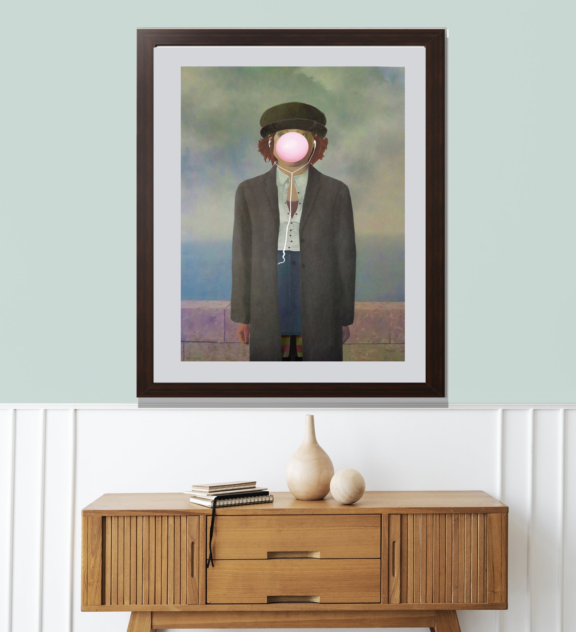 This stunning poster is inspired by René Magritte's iconic work Son of Man, reimagined in a youthful and modern version. Perfect for retro-style home decor, it effortlessly adds sophistication and charm to any space. Whether you're an art lover or simply looking to elevate your interior design, this unique piece serves as a captivating focal point. Elevate your walls with this blend of classic artistry and contemporary flair, making it an ideal addition to your home or a thoughtful gift for someone special.
