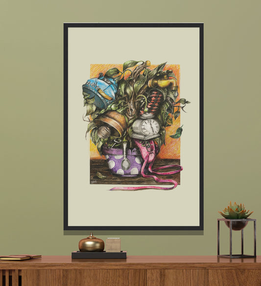 Vertical Poster Enchanted Flowerpot Surreal Art Gift