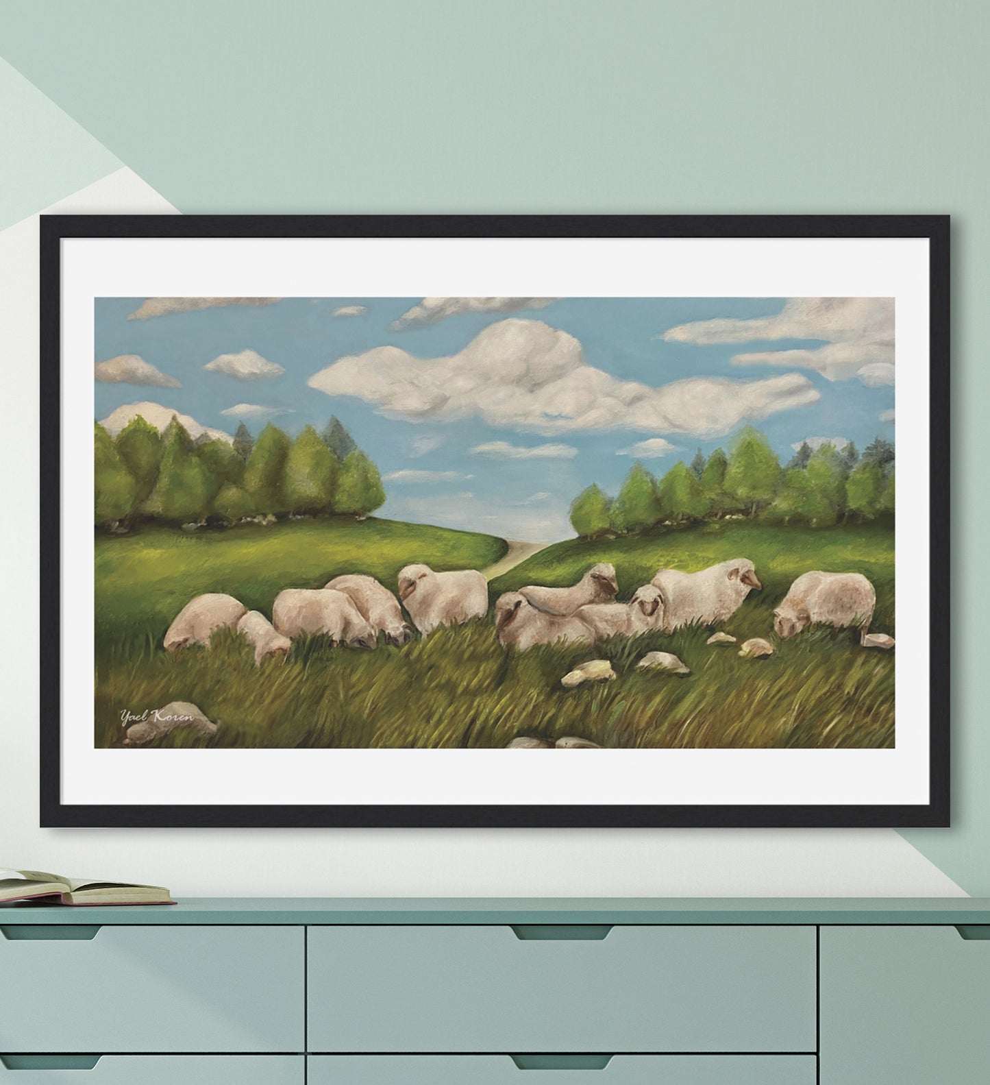 Peaceful Sheep in Field Oil Painting