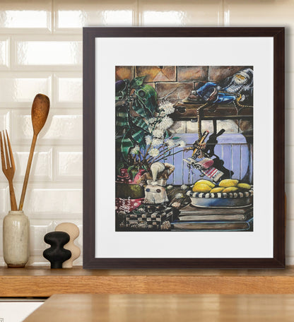 Whimsical Gnome Art Print Framed – Cozy Vintage Charm for Any Space