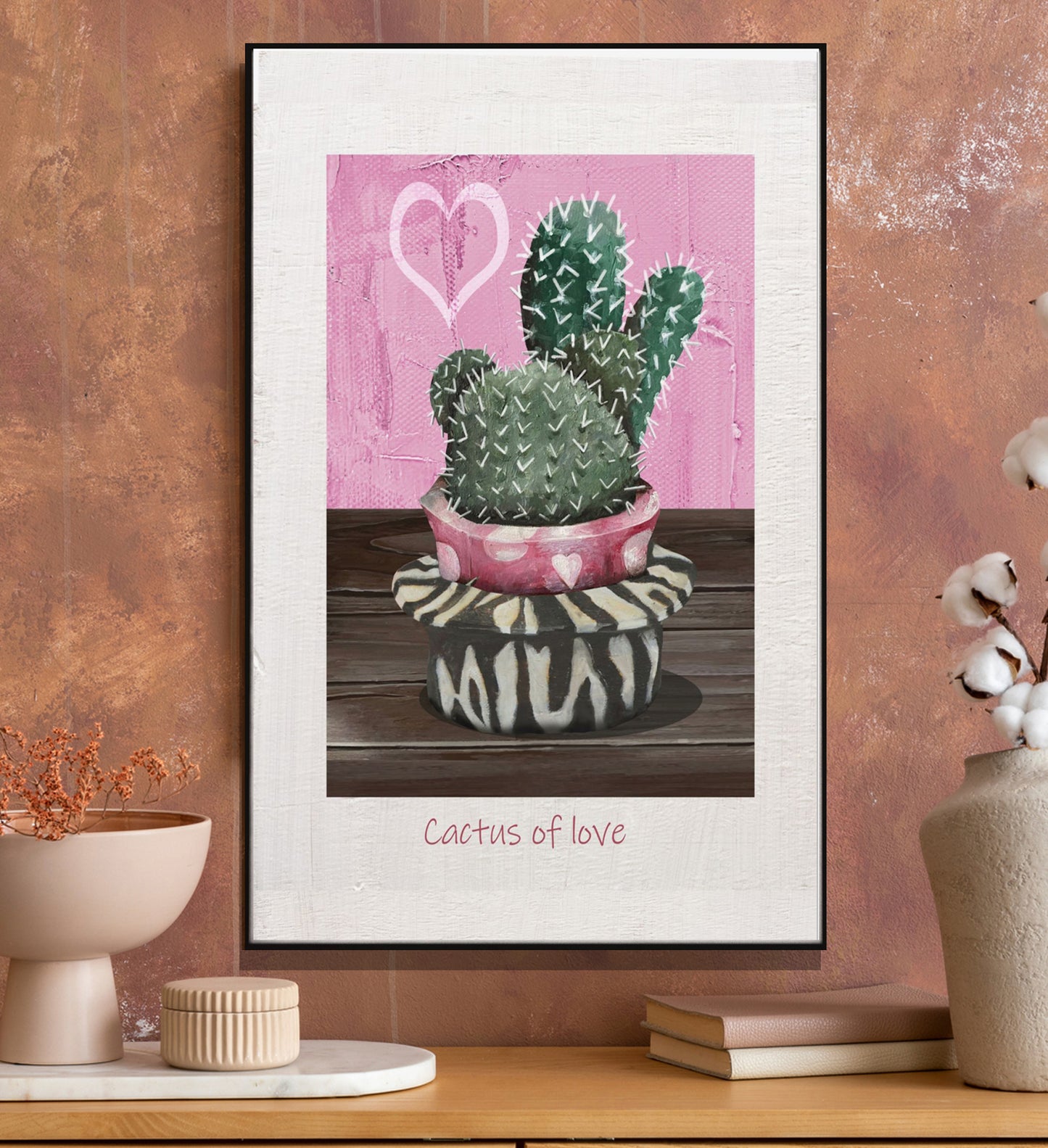 Vertical Poster - Cacti in Pink Vessel Oil Painting