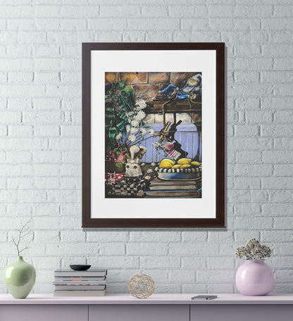 Whimsical Gnome Art Print Framed – Cozy Vintage Charm for Any Space