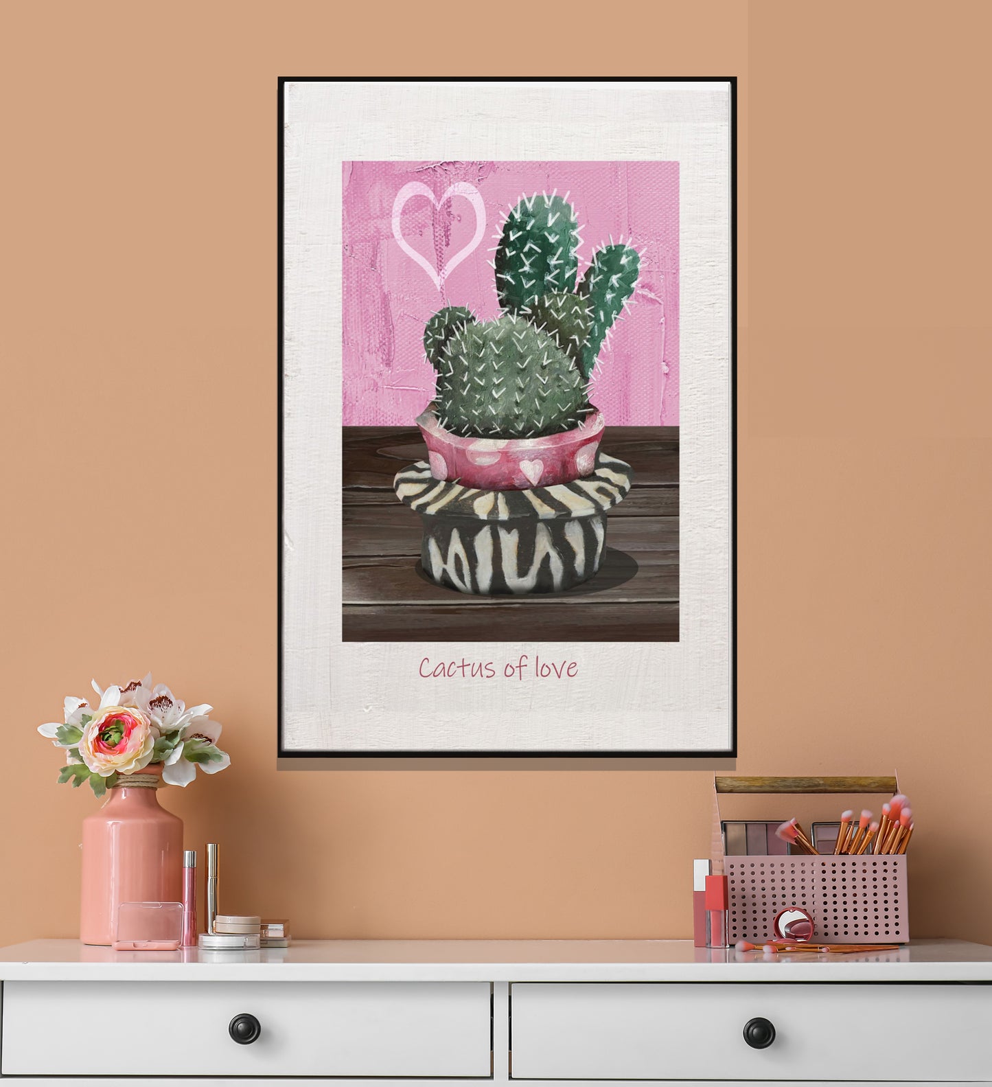 Vertical Poster - Cacti in Pink Vessel Oil Painting